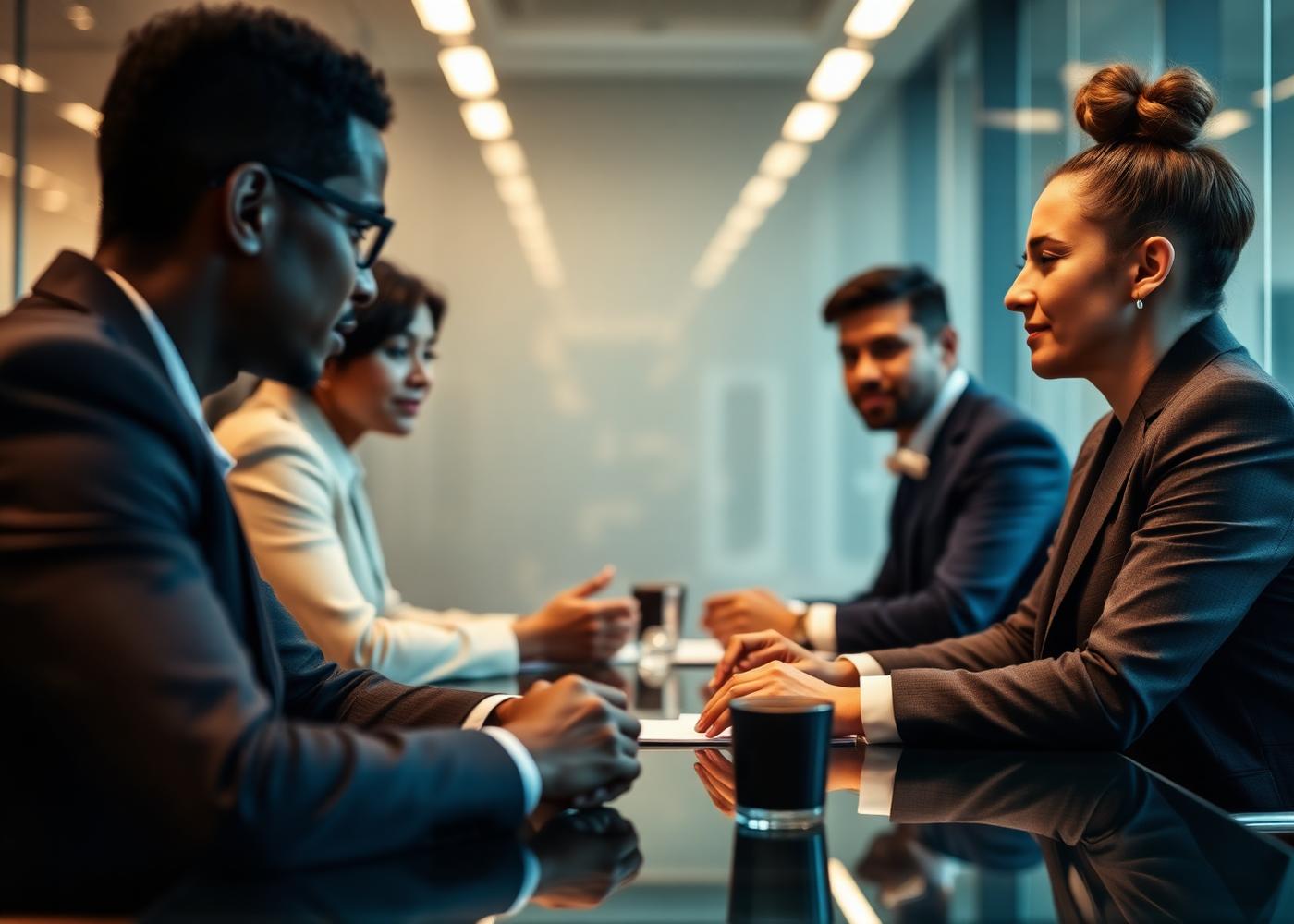 Consultants collaborating in a modern boardroom